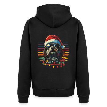 Havaneser mit Sonnenbrille und Weihnachtsmütze - Unisex Premium Bio Zip Hoodie - Schwarz - Hinten - Nico (187cm)