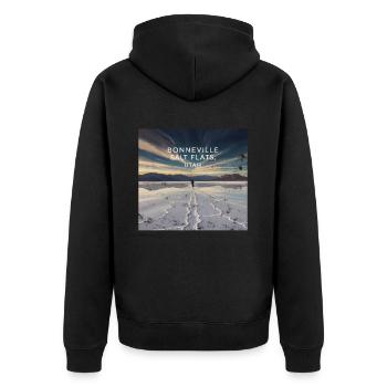 Bonneville Salt Flats Utah - Unisex Premium Bio Zip Hoodie - Schwarz - Hinten - Nico (187cm)