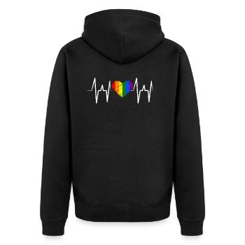Heartbeat Ekg Heart Colorful Rainbow Equality - Unisex Premium Bio Zip Hoodie - Schwarz - Hinten - Nico (187cm)