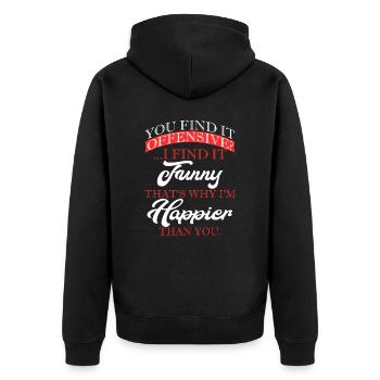 You Find It Offensive I Find It Funny That's Why - Unisex Premium Organic Zip Hoodie - black - Back - Nico (187cm)