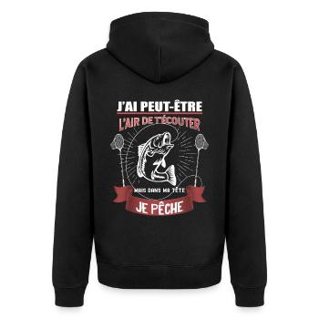 L'Air De T'Ecouter Message Drôle Homme Pêcheur - Veste à capuche bio Premium Unisexe - noir - Dos - Nico (187cm)