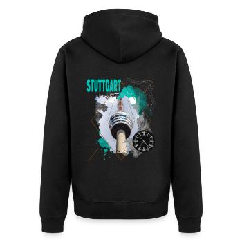 Stuttgart Germany City Skyline Vintage Retro - Unisex Premium Organic Zip Hoodie - black - Back - Nico (187cm)
