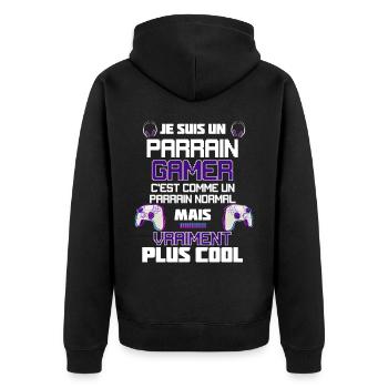 Parrain Gamer Jeux Vidéo Passion Geek - Veste à capuche bio Premium Unisexe - noir - Dos - Nico (187cm)