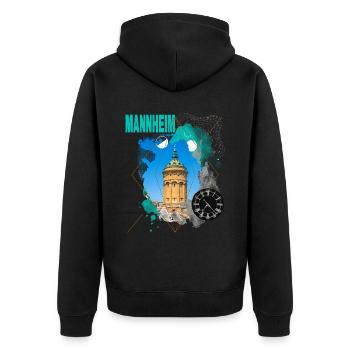 Mannheim Germany City Skyline Vintage Retro - Unisex Premium Organic Zip Hoodie - black - Back - Nico (187cm)