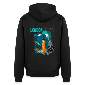 Londres Angleterre UK City Skyline Vintage Retro - Veste à capuche bio Premium Unisexe - noir - Dos - Nico (187cm)