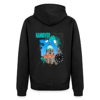 Hanovre Allemagne City Skyline Vintage Rétro - Veste à capuche bio Premium Unisexe - noir - Dos - Nico (187cm)