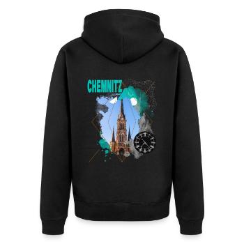 Chemnitz Germany City Skyline Vintage Retro - Unisex Premium Organic Zip Hoodie - black - Back - Nico (187cm)