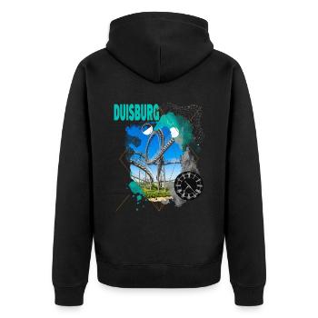 Duisburg Deutschland Stadt Skyline Vintage Retro - Unisex Premium Bio Zip Hoodie - Schwarz - Hinten - Nico (187cm)