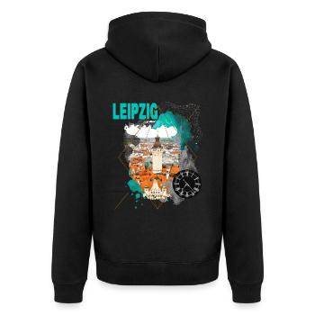 Leipzig Germany City Skyline Vintage Retro - Unisex Premium Organic Zip Hoodie - black - Back - Nico (187cm)