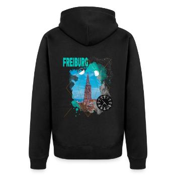 Freiburg Germany City Skyline Vintage Retro - Unisex Premium Organic Zip Hoodie - black - Back - Nico (187cm)