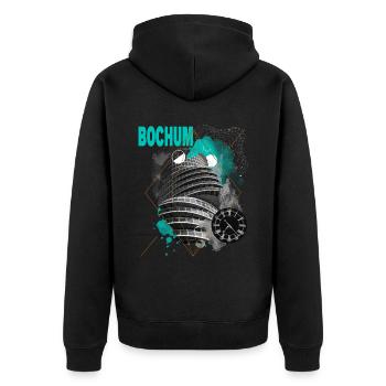 Bochum Deutschland Stadt Skyline Vintage Retro - Unisex Premium Bio Zip Hoodie - Schwarz - Hinten - Nico (187cm)