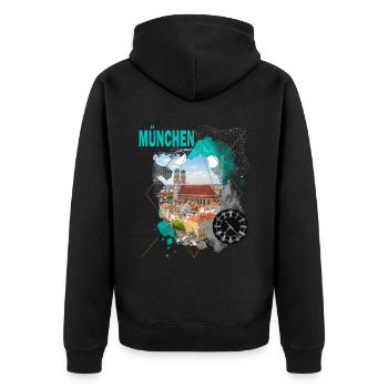 Munich Germany City Skyline Vintage Retro - Unisex Premium Organic Zip Hoodie - black - Back - Nico (187cm)