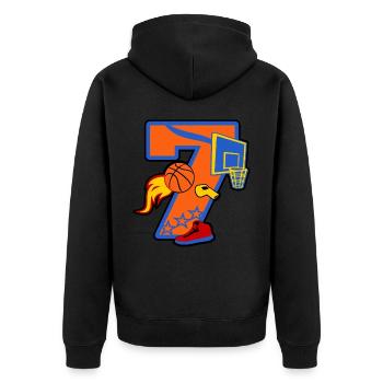 Basketball 7. Geburtstagsparty Nummer 7 - 7 Jahre - Unisex Premium Bio Zip Hoodie - Schwarz - Hinten - Nico (187cm)