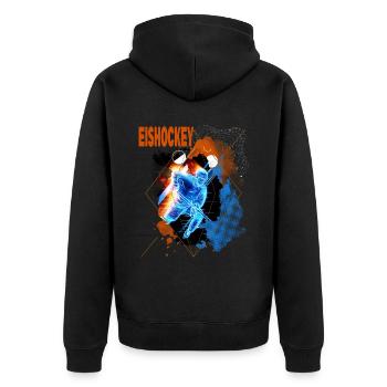 Eishockey Spieler Eishockeyspieler Neon Bunt - Unisex Premium Bio Zip Hoodie - Schwarz - Hinten - Nico (187cm)