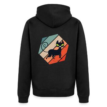Retro Vintage Cute Feline Feral Meow Pet Animals - Unisex Premium Bio Zip Hoodie - Schwarz - Hinten - Nico (187cm)