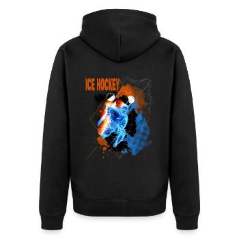 Eishockey Spieler Eishockeyspieler Neon Bunt - Unisex Premium Bio Zip Hoodie - Schwarz - Hinten - Nico (187cm)