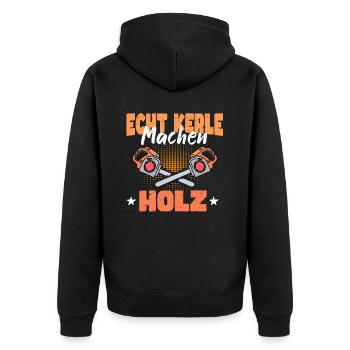 Echte Kerle Machen Holz - Unisex Premium Bio Zip Hoodie - Schwarz - Hinten - Nico (187cm)