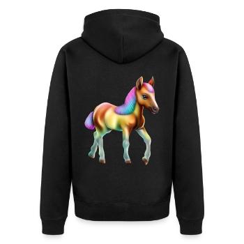 Bébé cheval coloré - Veste à capuche bio Premium Unisexe - noir - Dos - Nico (187cm)