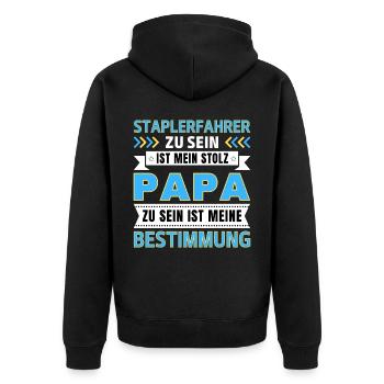 Staplerfahrer zu sein ist mein Stolz Papa Geschenk - Unisex Premium Bio Zip Hoodie - Schwarz - Hinten - Nico (187cm)