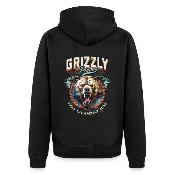 Bear Grizzly Roars Bear's Head Nature Wilderness Forest - Unisex Premium Organic Zip Hoodie - black - Back - Nico (187cm)