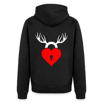 Cuckold Hahnrei Hörner - Unisex Premium Bio Zip Hoodie - Schwarz - Hinten - Nico (187cm)