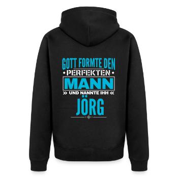 Jörg Name Design - Unisex Premium Bio Zip Hoodie - Schwarz - Hinten - Nico (187cm)