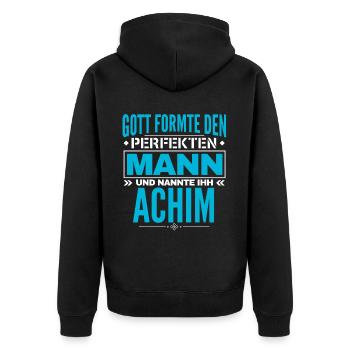 Achim Name Design - Unisex Premium Bio Zip Hoodie - Schwarz - Hinten - Nico (187cm)