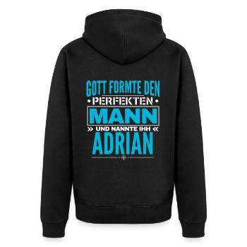 Adrian Name Design - Unisex Premium Bio Zip Hoodie - Schwarz - Hinten - Nico (187cm)