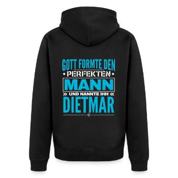 Dietmar Name Design - Unisex Premium Bio Zip Hoodie - Schwarz - Hinten - Nico (187cm)