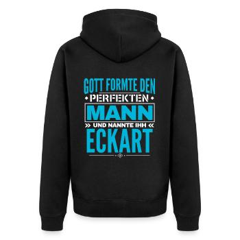 Eckart Name Design - Unisex Premium Bio Zip Hoodie - Schwarz - Hinten - Nico (187cm)