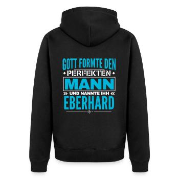 Eberhard Name Design - Unisex Premium Bio Zip Hoodie - Schwarz - Hinten - Nico (187cm)