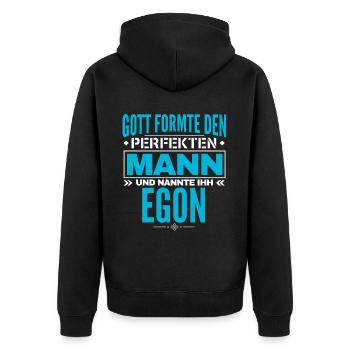 Egon Name Design - Unisex Premium Bio Zip Hoodie - Schwarz - Hinten - Nico (187cm)