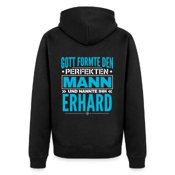 Erhard Name Design - Unisex Premium Bio Zip Hoodie - Schwarz - Hinten - Nico (187cm)