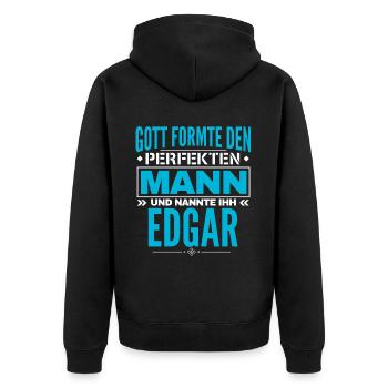 Edgar Name Design - Unisex Premium Bio Zip Hoodie - Schwarz - Hinten - Nico (187cm)