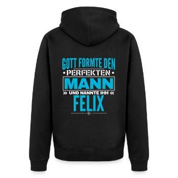 Felix Name Design - Unisex Premium Bio Zip Hoodie - Schwarz - Hinten - Nico (187cm)