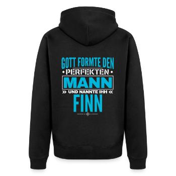 Finn Name Design - Unisex Premium Bio Zip Hoodie - Schwarz - Hinten - Nico (187cm)