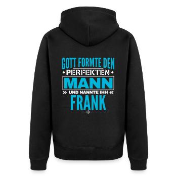 Frank Name Design - Unisex Premium Bio Zip Hoodie - Schwarz - Hinten - Nico (187cm)