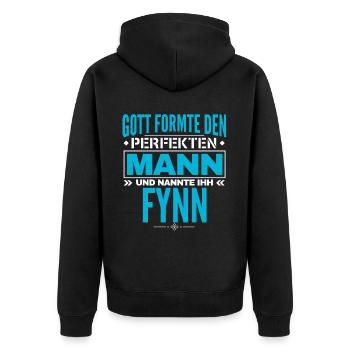 Fynn Name Design - Unisex Premium Bio Zip Hoodie - Schwarz - Hinten - Nico (187cm)