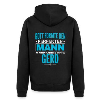 Gerd Name Design - Unisex Premium Bio Zip Hoodie - Schwarz - Hinten - Nico (187cm)