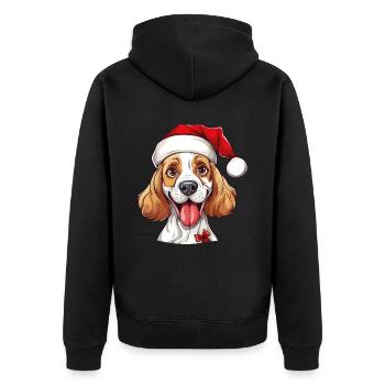 Hund Weihnachten Weihnachtshund Weihnachtsmütze - Unisex Premium Bio Zip Hoodie - Schwarz - Hinten - Nico (187cm)