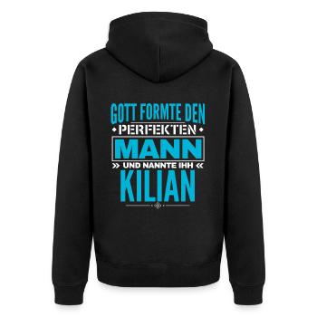 Kilian Name Design - Unisex Premium Bio Zip Hoodie - Schwarz - Hinten - Nico (187cm)