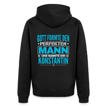 Konstantin Name Design - Unisex Premium Bio Zip Hoodie - Schwarz - Hinten - Nico (187cm)