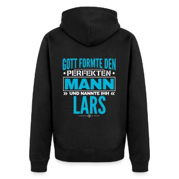 Lars Name Design - Unisex Premium Bio Zip Hoodie - Schwarz - Hinten - Nico (187cm)