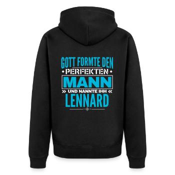 Lennard Name Design - Unisex Premium Bio Zip Hoodie - Schwarz - Hinten - Nico (187cm)
