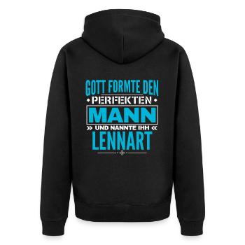 Lennart Name Design - Unisex Premium Bio Zip Hoodie - Schwarz - Hinten - Nico (187cm)