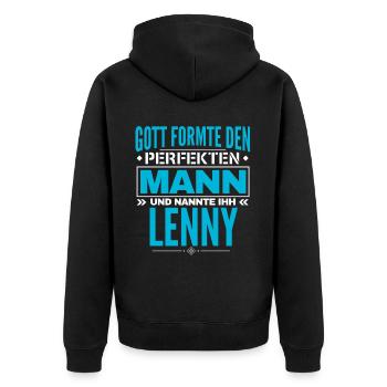 Lenny Name Design - Unisex Premium Bio Zip Hoodie - Schwarz - Hinten - Nico (187cm)