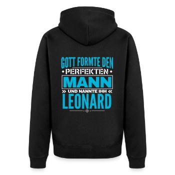 Leonard Name Design - Unisex Premium Bio Zip Hoodie - Schwarz - Hinten - Nico (187cm)