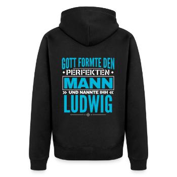 Ludwig Name Design - Unisex Premium Bio Zip Hoodie - Schwarz - Hinten - Nico (187cm)