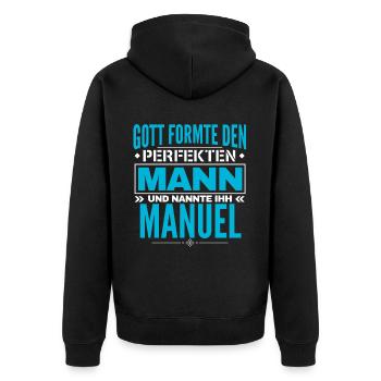 Manuel Name Design - Unisex Premium Bio Zip Hoodie - Schwarz - Hinten - Nico (187cm)