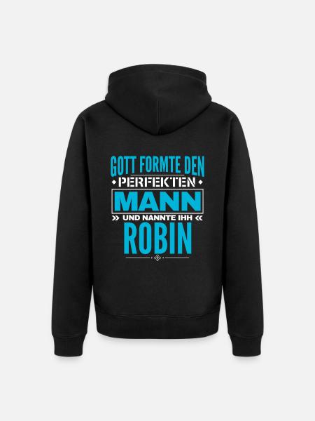 Robin Name Design - Unisex Premium Bio Zip Hoodie - Schwarz